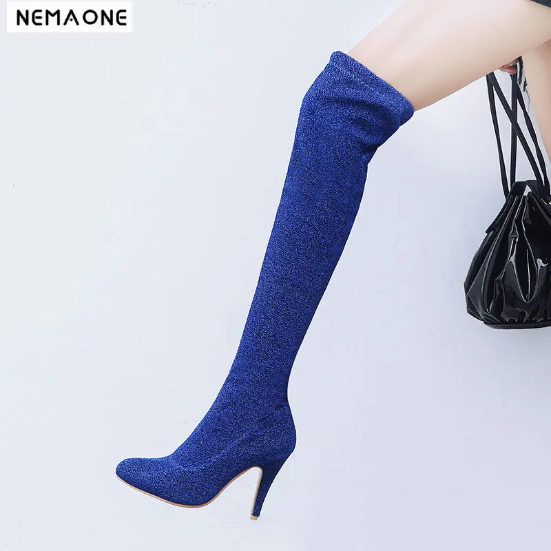 

NEMAONE 2019 new pointed thin high heel women's boots thin leg over the knee boots stretch boots large size 34-43