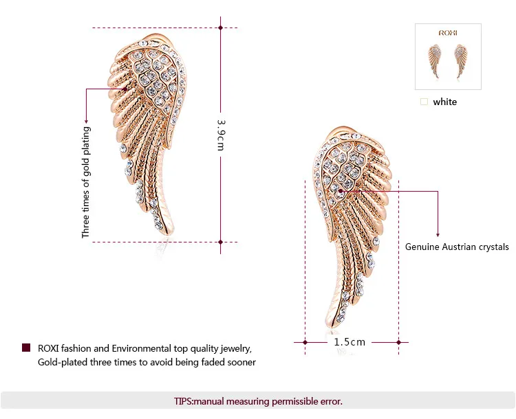 ROXI, брендовая серьга brincos для женщин, модное ювелирное изделие, розовое золото, крылья ангела, серьги-гвоздики, вечерние, свадебные, oorbellen