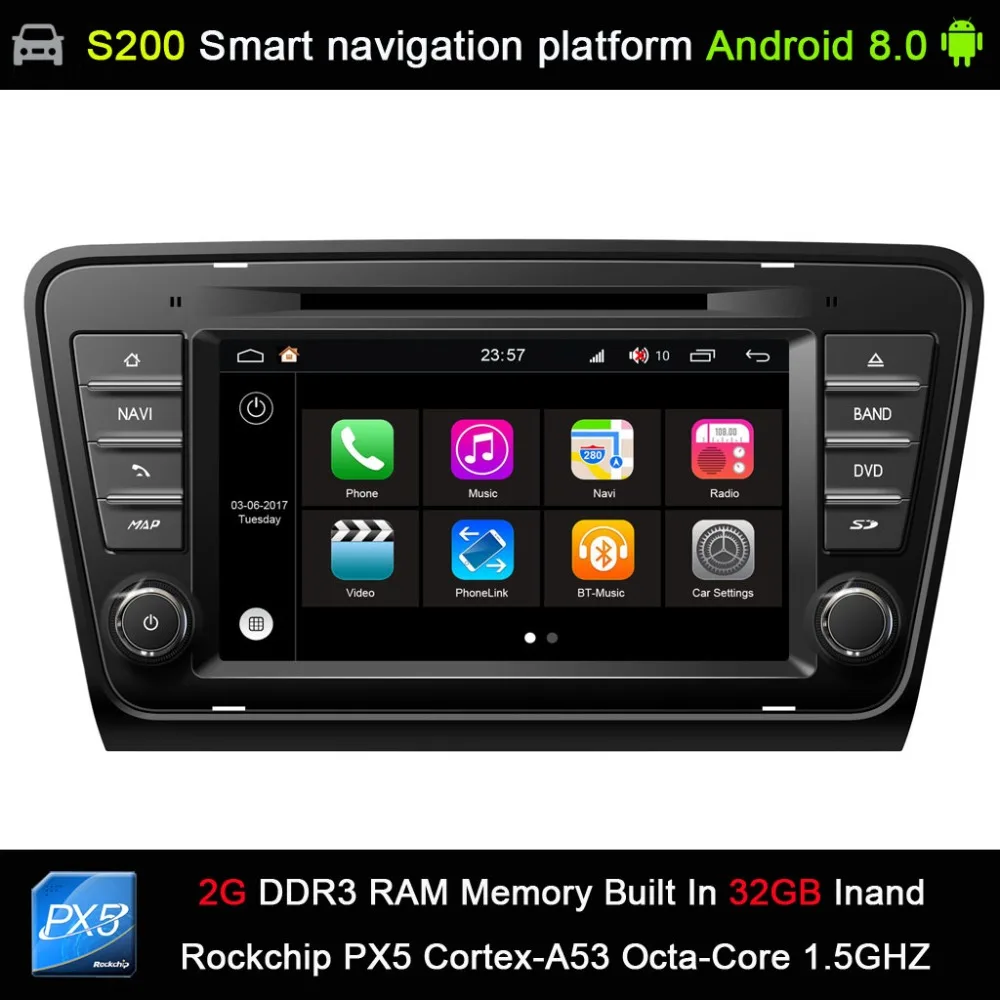 

Android 8.0 8 Octa Core 32GB INAND flash CAR DVD PLAYER GPS for Skoda Octavia 2014 2015 A7 Car Audio player