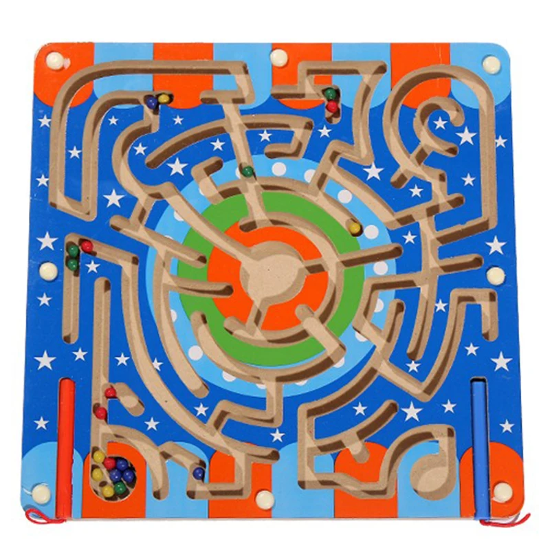 28.5*28.5*2CM Lage wooden magnetic maze cartoon enlightenment puzzle game baby educational toys montessori toys-A