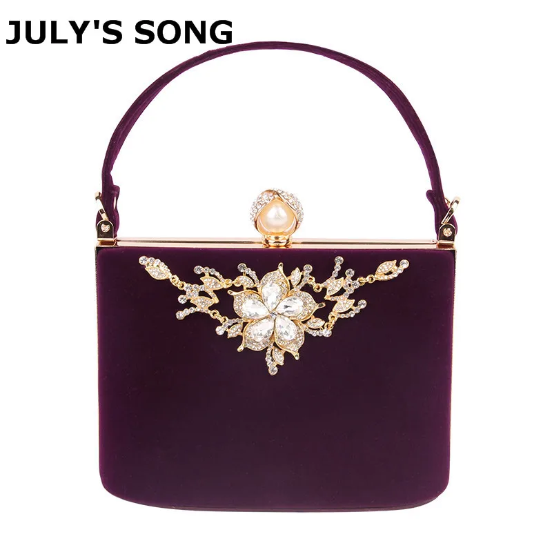 

2018 Gold Crystal Flowers Velvet Clutches Bag Party Purse Women Shoulder Bag Diamond Evening Bags Ballot Lock Handbag Clutch Bag