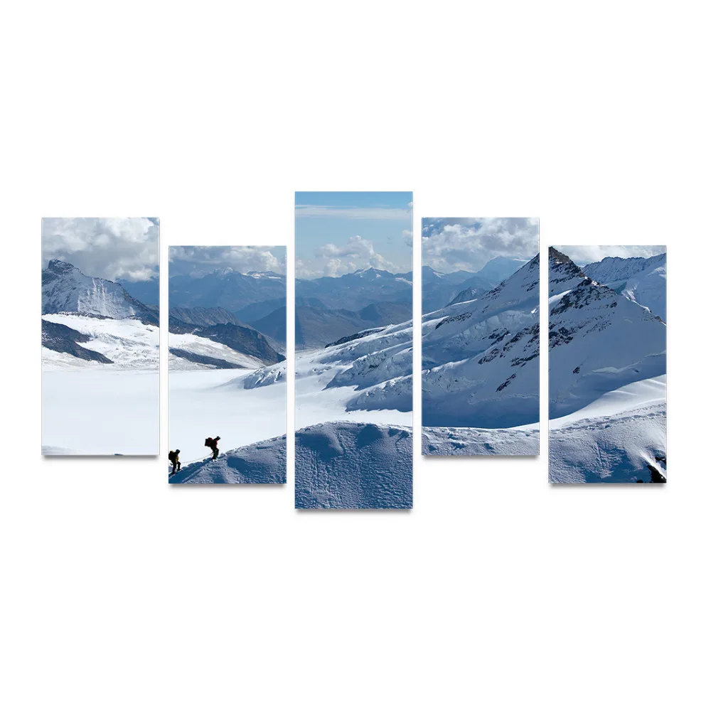 Original Oil Ink Canvas Print Snow Mountain And Climbing Painting On