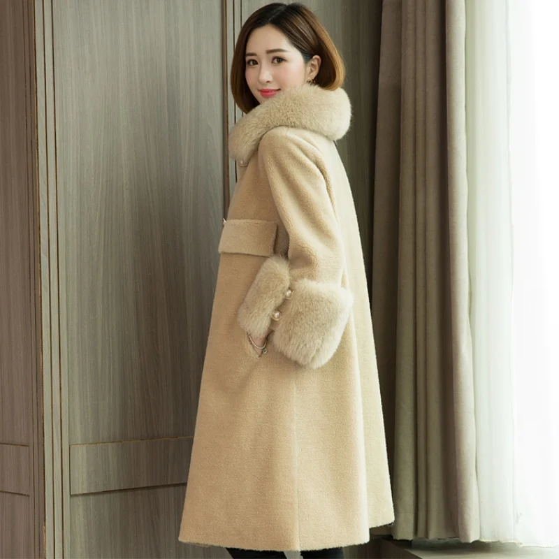 Mode Renard white Femmes Long Tondus D'hiver En blue Lâche Manteau 2018 Lc325 Fourrure De gray Mouton Peau Col Nouveau red À Taille Laine Solide Vêtements Chaud Grande Beige t6q5wxAF