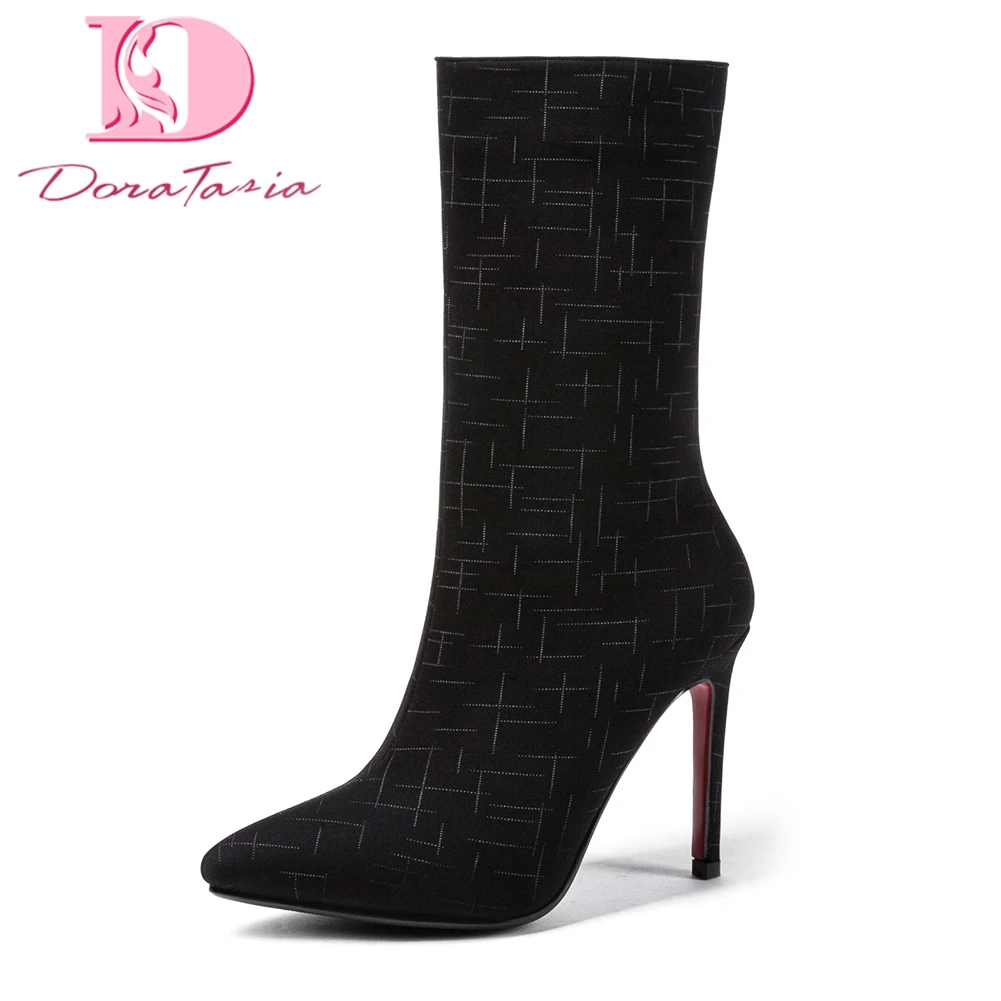 

DoraTasia brand New Plus Size 33-43 Thin High Heels Pointed Toe women's party Boots Shoes Woman Mid Calf Boots Woman Shoes