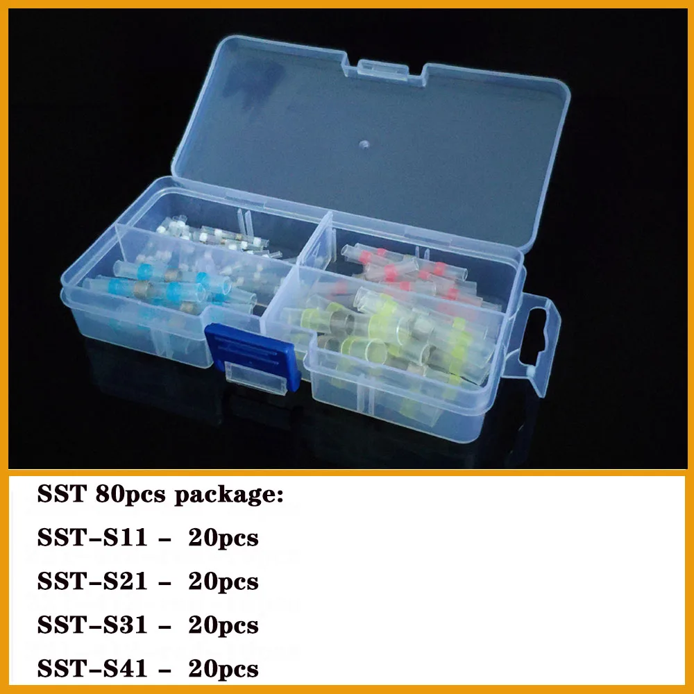 Соединитель провода SST-S11 S21 S31 S41 термоусадочный стыковый кабель соединители Луженая Медь припой уплотнение изолированные клеммы комплект - Цвет: 80pcs-valued package