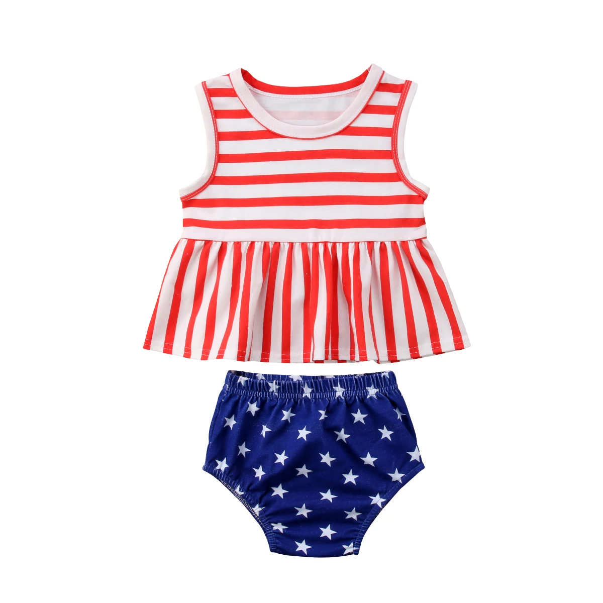 

2018 Toddler Cute Baby Girl Clothes Flag Stripe&Stars Cotton Outfit T-shirt+Short Pants 2Pcs Clothes 0-24M