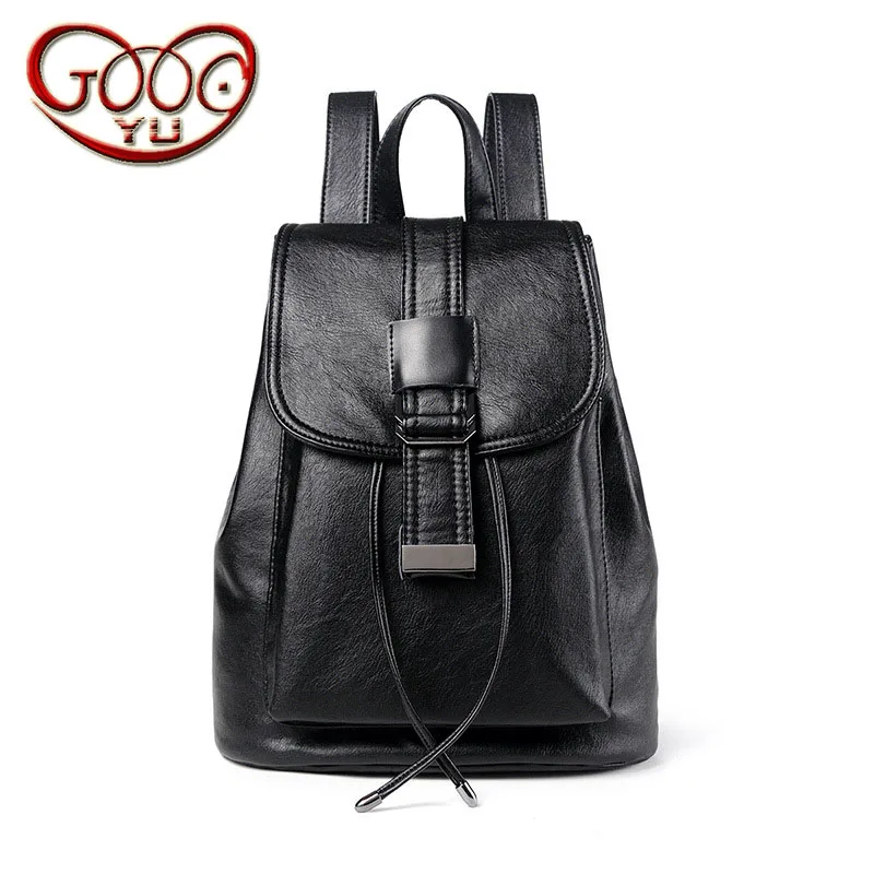 

Ladies casual new washed leather large-capacity backpacks Ladies polished new leisure leather-red buckle backpacks