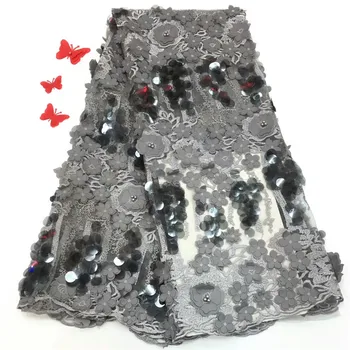 

2019 Latest 3D Appliques French Tulle Laces Fabric High Quality African Laces Fabric With Sequins And Beads For Dress rof65-1388