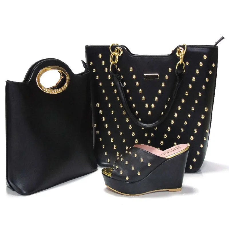 

BLACK Shoes and Bag To Match Italian High Quality Matching Italian Shoes and Bag Set Decorated with Flower and Diamonds