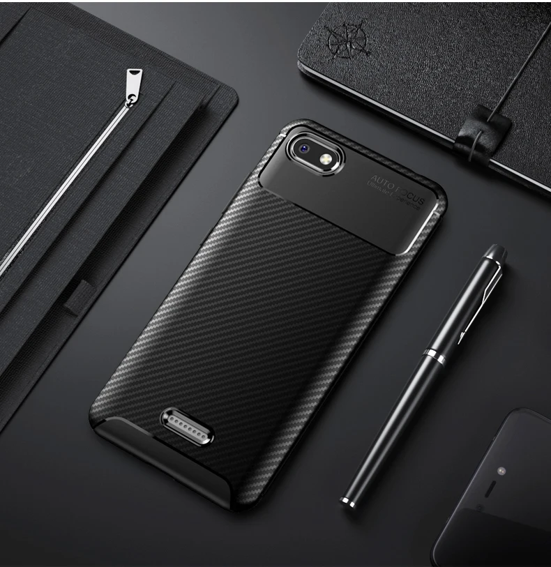 cheap Case For Xiaomi Redmi 6A Case Cover Silicone Bumper luxury Carbon fiber Shockproof Back Cover For Xiaomi Redmi 6A 6 pro Case