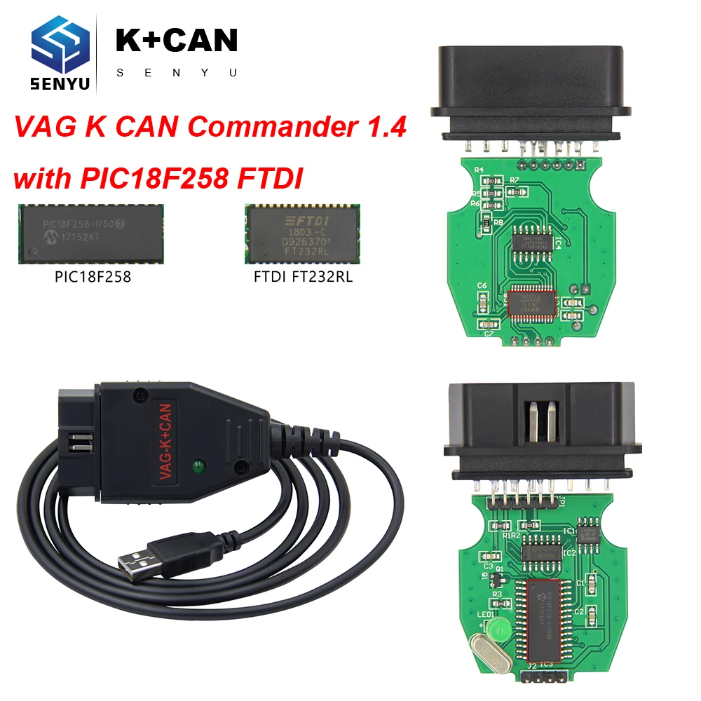 

VAG K CAN Commander 1.4 FTDI FT232RL PIC18F258 OBD OBD2 Auto Diagnostic Tool Car Scanner Automotivo K-line Cable For VAG For VW
