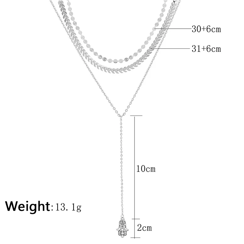 Bohemia Fatima ладонь символ мира стрелка круглое серебряное женское ключичное ожерелье многослойное ожерелье с подвеской набор подарок