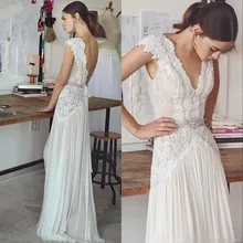 Vestido De Noiva, Пляжное свадебное платье-бохо, длинное ТРАПЕЦИЕВИДНОЕ кружевное шифоновое платье с открытой спиной, арабское свадебное платье невесты, свадебное платье