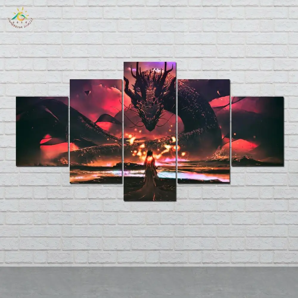 

Dragon Goddess Art Modern Canvas Art Prints Poster Wall Painting Home Decoration Artwork Wall Art Pictures for Bedroom 5 PIECES