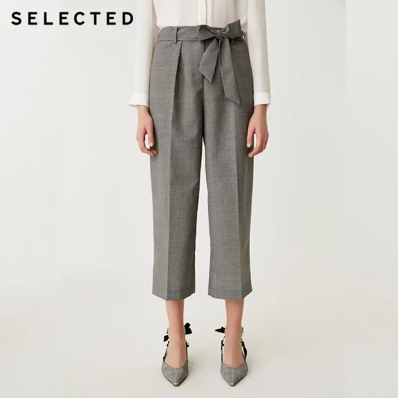 

SELECTED Women's Wool-blend Loose Fit Lace-up Plaid Pants S|41836J502