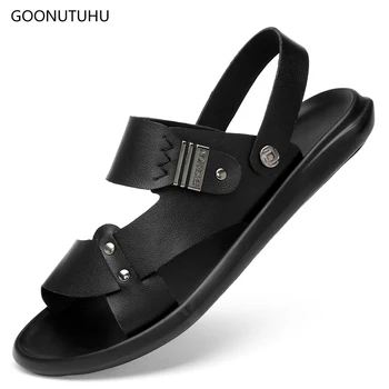 

2019 new men's sandals leather black summer breathable platform shoes man casual fashion trend beach sandals for men shoe solid