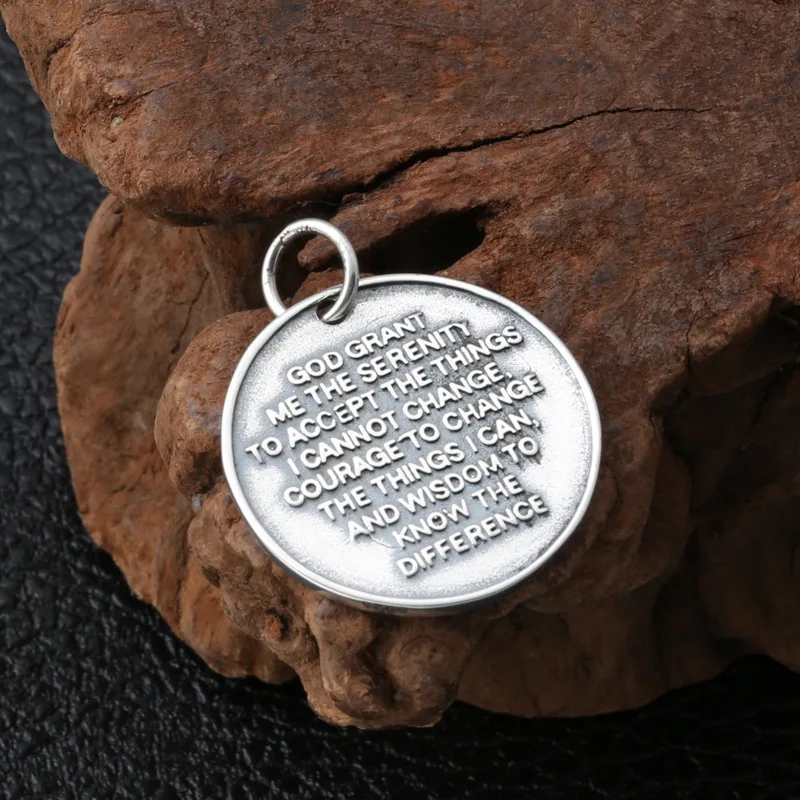 BOCAI S925 Silver Vintage Fashion Round Pendant Personality Prayer Hand Letters for Men and Women