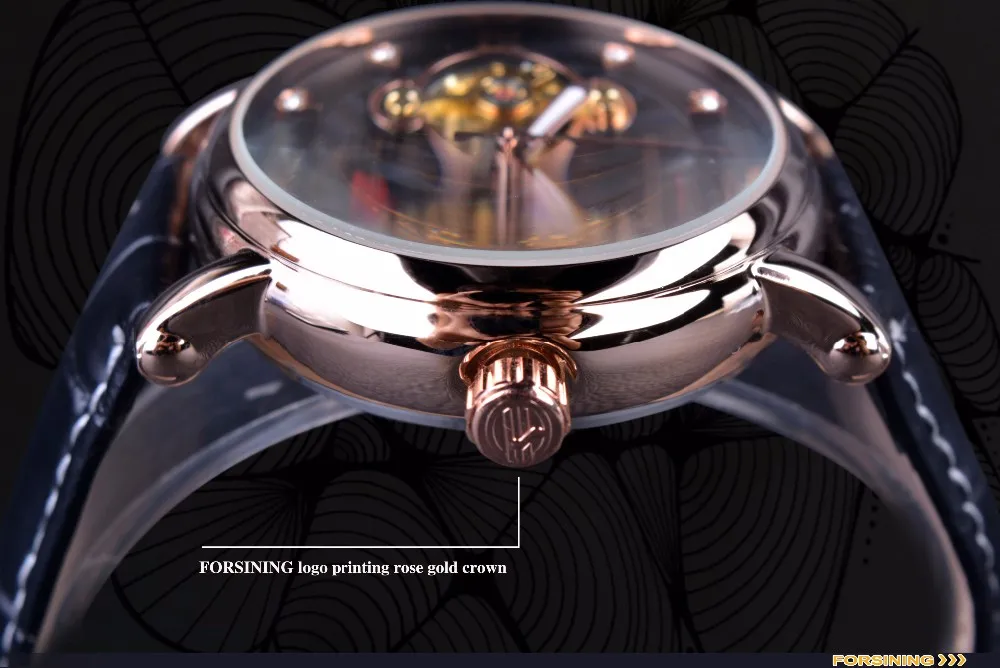 Forsining Rose Golden Tourbillion With Diamond Display
