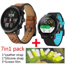 7 в 1 для Xiaomi Huami Amazfit Stratos 2 2 s ремешок для часов кожаные умные часы+ Двойной Цветной силиконовый браслет протектор экрана