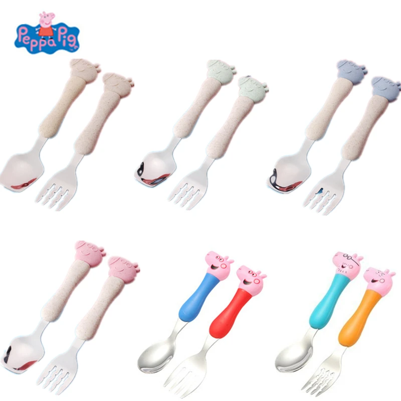 

Peppa Pig Tableware Spoon Cross Fork Soup Spoon Set training eat Lunch Steak George Cartoon Action Figures Toy for Children Gift