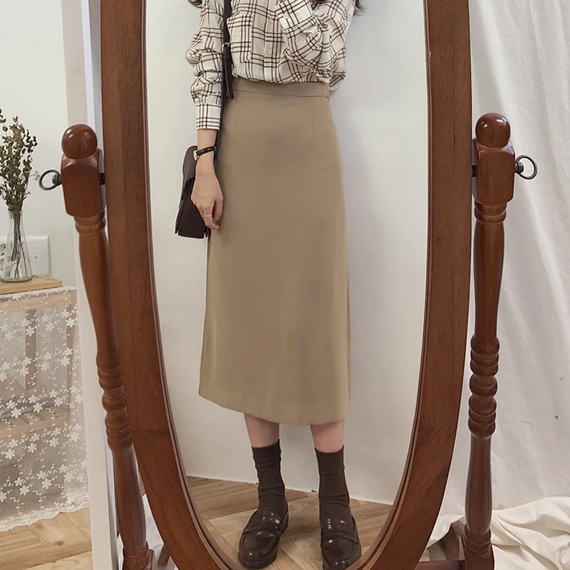 

Recommend Solid Vintage High Waist Sheath Winter Women Skirt Chic Slimming Fit Zippers Retro Long Skirt Femme Large Saia Mujer