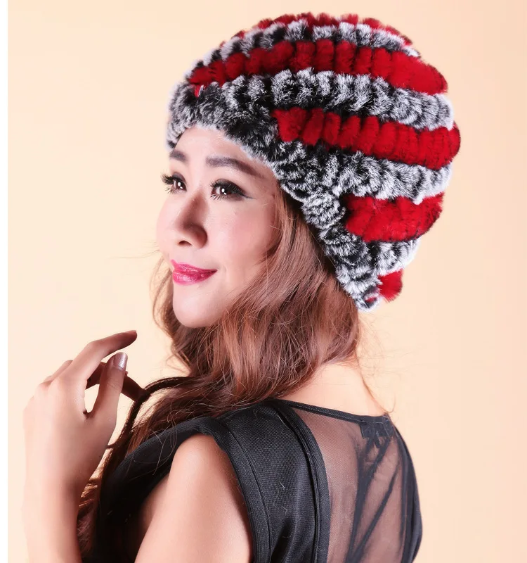 ALLKPOPER Beanie мужская и женская шапка из натурального меха с роговым кроличьим мехом
