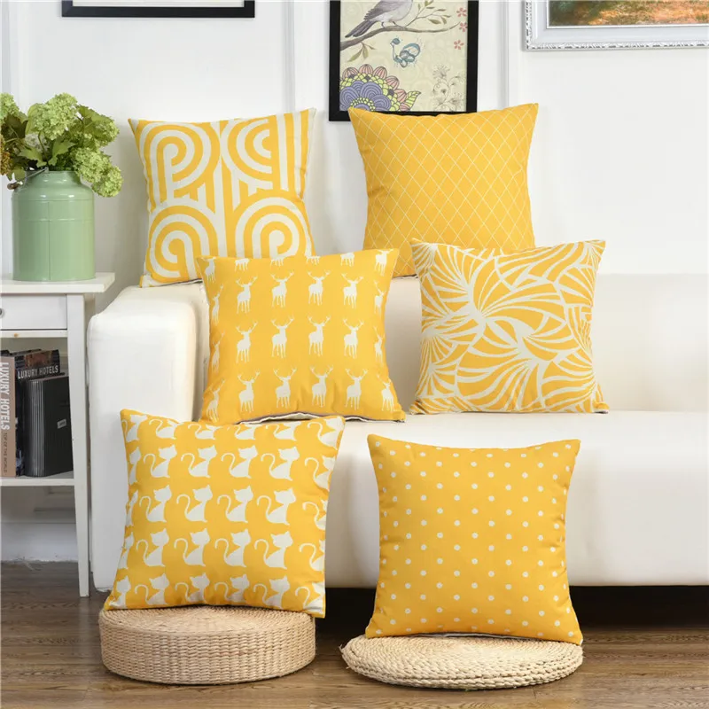 45x45cm Square Sofa Cushion Cover Yellow Color Geometric Animal Pattern