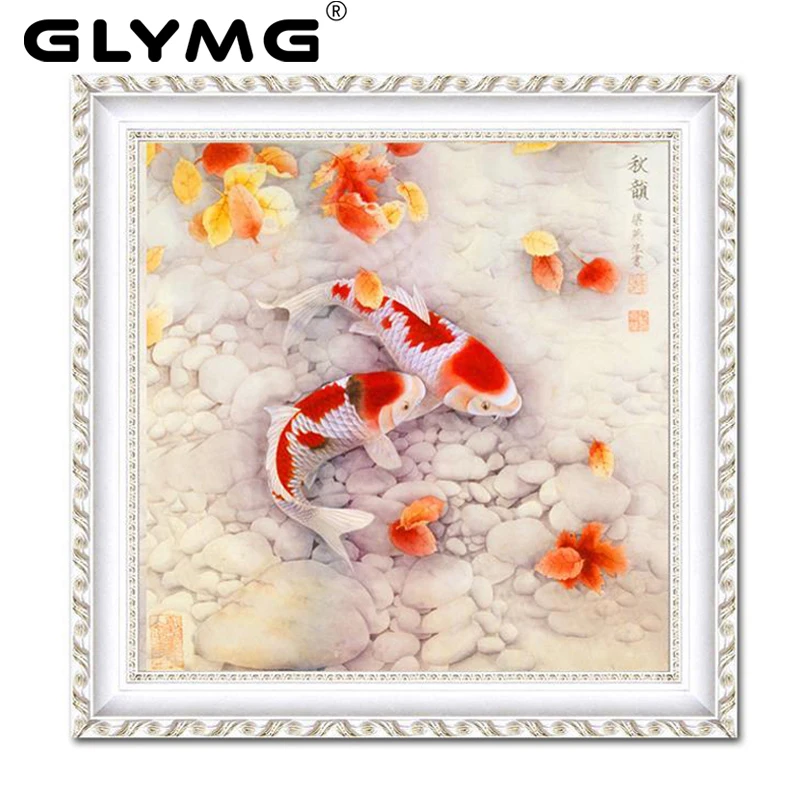 GLymg Diy Diamond Painting Cross Stitch Pisce Figure Fish Bright Diamond Embroidery Carp Crystal Round Diamond Rhinestone Animal