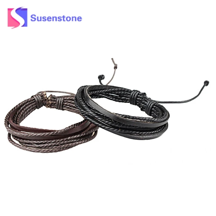 

susenstone 2018 Europe Punk Hand Made Bangles For Men And Women Braided Rope Wristband Cuff Leather Bracelet Adjustable#0412
