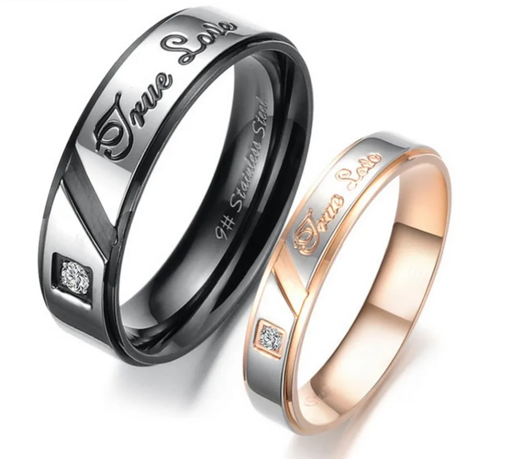 Jewellery Finger Rings sparkling CZ ornaments titanium steel Couple Ring gj265 black and gold one pcs