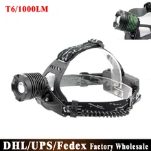 DHL FEDEX UPS 20 шт. T6 Перезаряжаемые Фокус Регулируемый зум 3 режима светодиодный налобный фонарь 1000LM аккумуляторы в комплект не входят