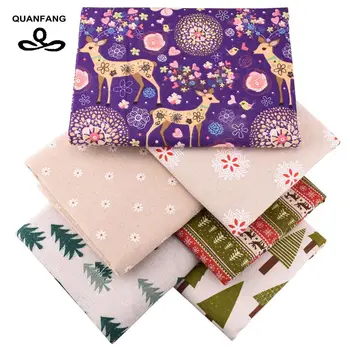 

QUANFANG 6pcs/Lot Christmas Series Printed Cotton Linen Fabric For Patchwork DIY Quilting Sewing Placemat,Bags Materia 30cm*40cm