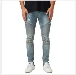 Для мужчин джинсы для женщин Новинка 2018 года осень Байкер Slim Fit отверстия полной длины Мужской пиджаки Мода середины талии высокое Кач