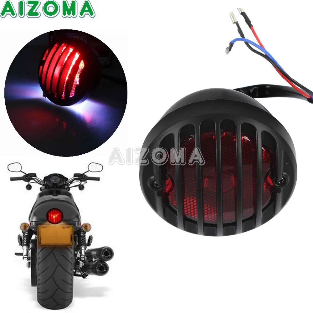 12v Retro Brake Rear Tail Light w/ LED License Plate Lights for Harley Chopper Cruisers Cafe Racer Motorcycles Black Stop Lamp |