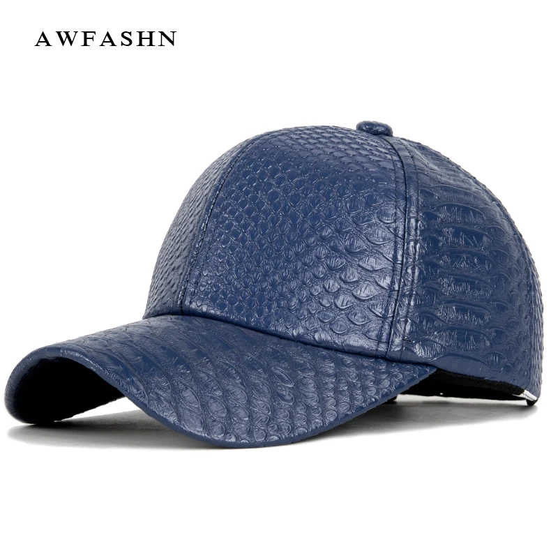 

2019 New Fashion Artificial Leather Baseball Cap Men's Casual Hat Spring Man Woman Adjustable Crocodile Skin Dad Hat Vintage