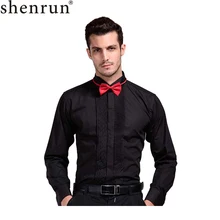 Shenrun, мужская рубашка с воротником-крылышком, длинный рукав, черный цвет, модные однотонные рубашки для жениха, бизнес-вечеринки, выпускного вечера, певец, костюмы для музыкантов