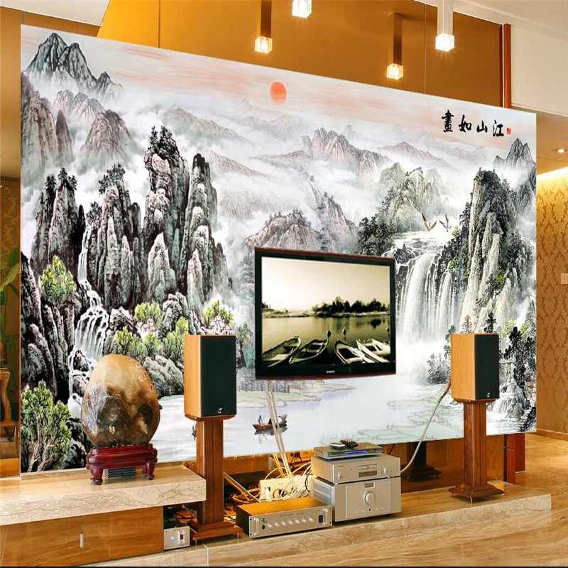 

beibehang Custom 3d wallpaper high - definition ink landscape landscape painting country picturesque mural background wall
