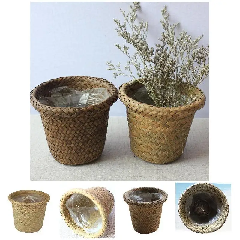 

Newly Sea Grass Storage Basket Straw Garden Flower Pot Handmade Sundries Organizer Rattan Plant Pots MK