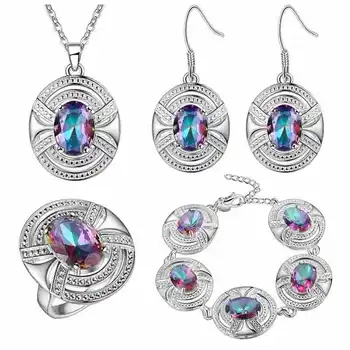 

Earrings Ring Pendant Necklace BRACELET Elegant Design Big Square Austria Crystal gem 925 Sterling CZ Jewelry Sets