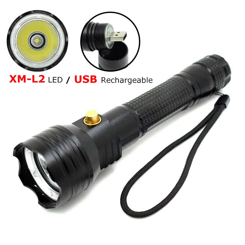 

LED Diving Flashlight XML L2 LED USB Rechargeable Underwater Torch Scuba Flashlights 3 Modes Diver Light Lamp Built-in Battery