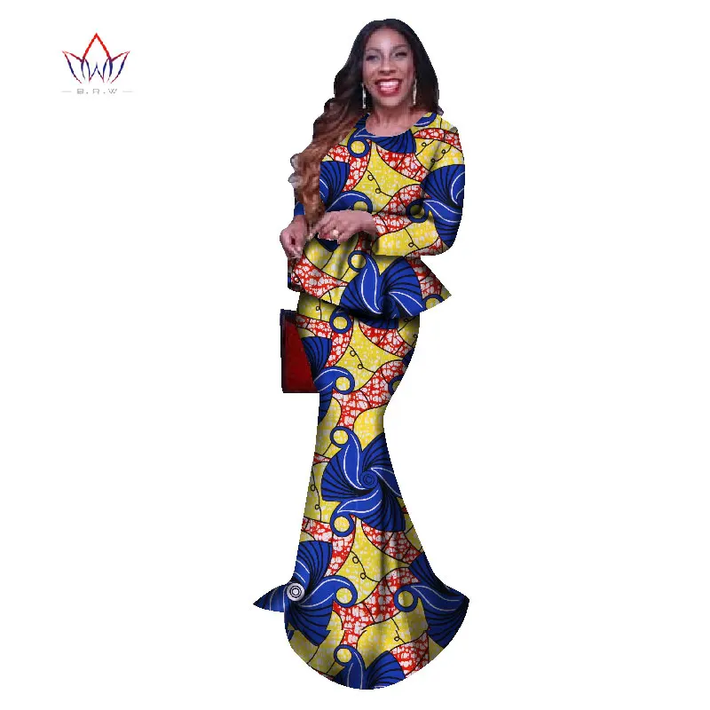 В пол Vestidos Африка одежда комплект из двух предметов Большие размеры Дашики женские африканские женские o-образная юбка комплект высокого качества WY1088