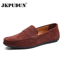 JKPUDUN/мужская повседневная обувь из замши; лоферы; итальянские мокасины из натуральной кожи для вождения; Gommino; Мужская обувь без застежки; большие размеры