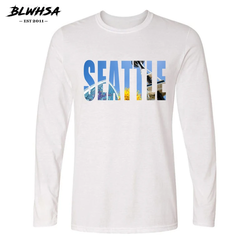 BLWHSA USA City Seattle дизайнерская модная мужская футболка с длинным рукавом и круглым