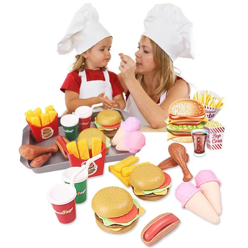 

28Pcs/Set Imitation Food Toy McDonald's DIY Pretend Play Baby New Plastic Hamburger Ice Cream Set Toys 3-6 Years Children Toy