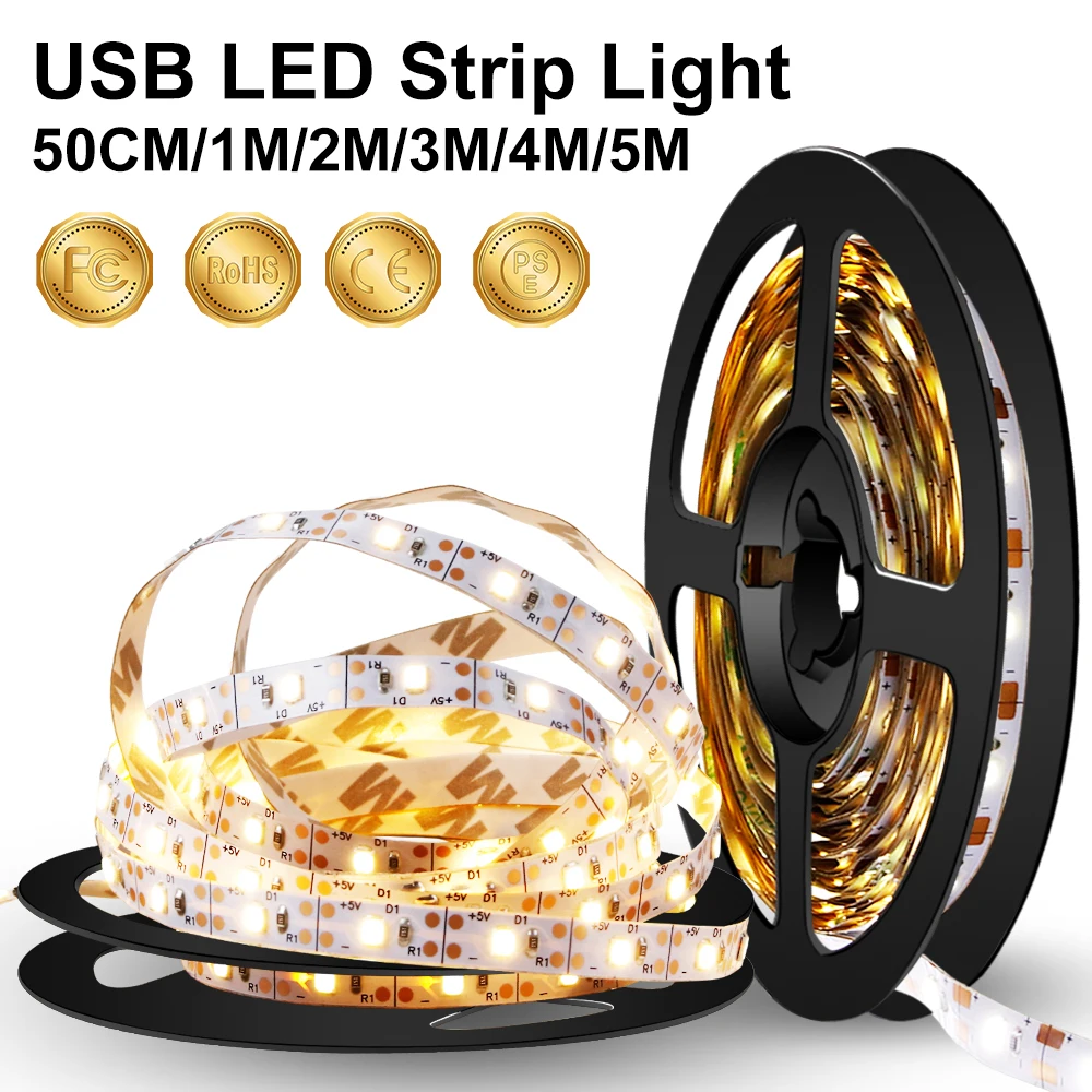 DC5V LED Light Strip Flexible 2835 Ribbon LED Light Tape 50CM 1M 2M 3M 4M 5M TV Background Lighting Christmas Decor lamp tape