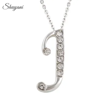 

Shuyani English Alphabet Statement Jewelry Rhinestone Silver Plated Initial Letter J Charm Pendant Necklace Free Chain