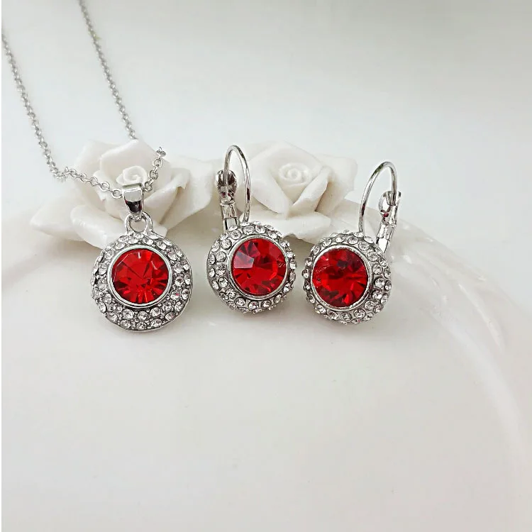 Высокое качество, брендовые Свадебные Ювелирные наборы с кристаллами, ожерелье, серьги-кольца, Стиль Кейт Миддлтон, посеребренные ювелирные наборы - Окраска металла: red