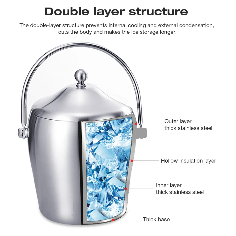 Нержавеющая большая емкость 4в1 ведро для льда+ крышка+ зажим+ сетка фильтра для воды семейные вечерние предотвращения конденсации поверхности широко используется