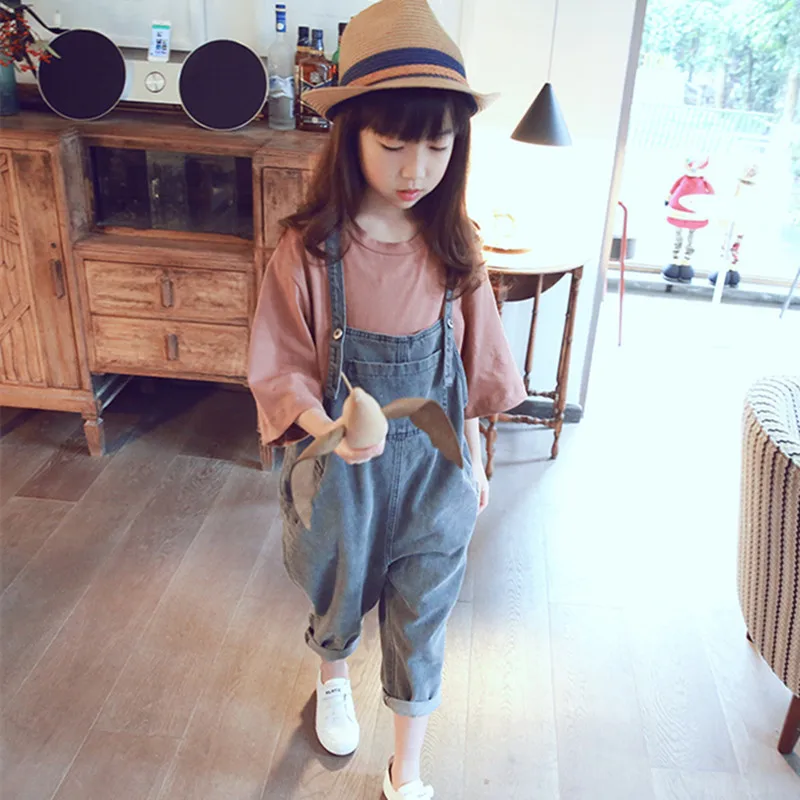Одежда для малышей в Корейском стиле для девочек на подтяжках Брюки Модная одежда для маленьких девочек ковбойские комбинезоны детские джинсовые комбинезон для 2-8Years