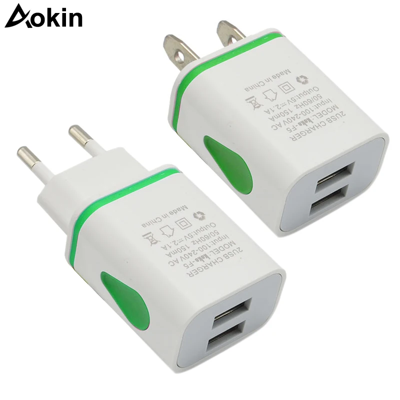 

Aokin LED Light EU US Plug AC Power Adapter Travel Wall Charger 2 Port Dual USB Charger for iPhone for Samsung HTC Xiaomi Huawei